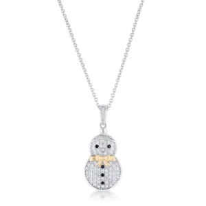 LOVCIA Two-Tone Holiday Snowman Pendant with .35 ct CZ Pave Accents