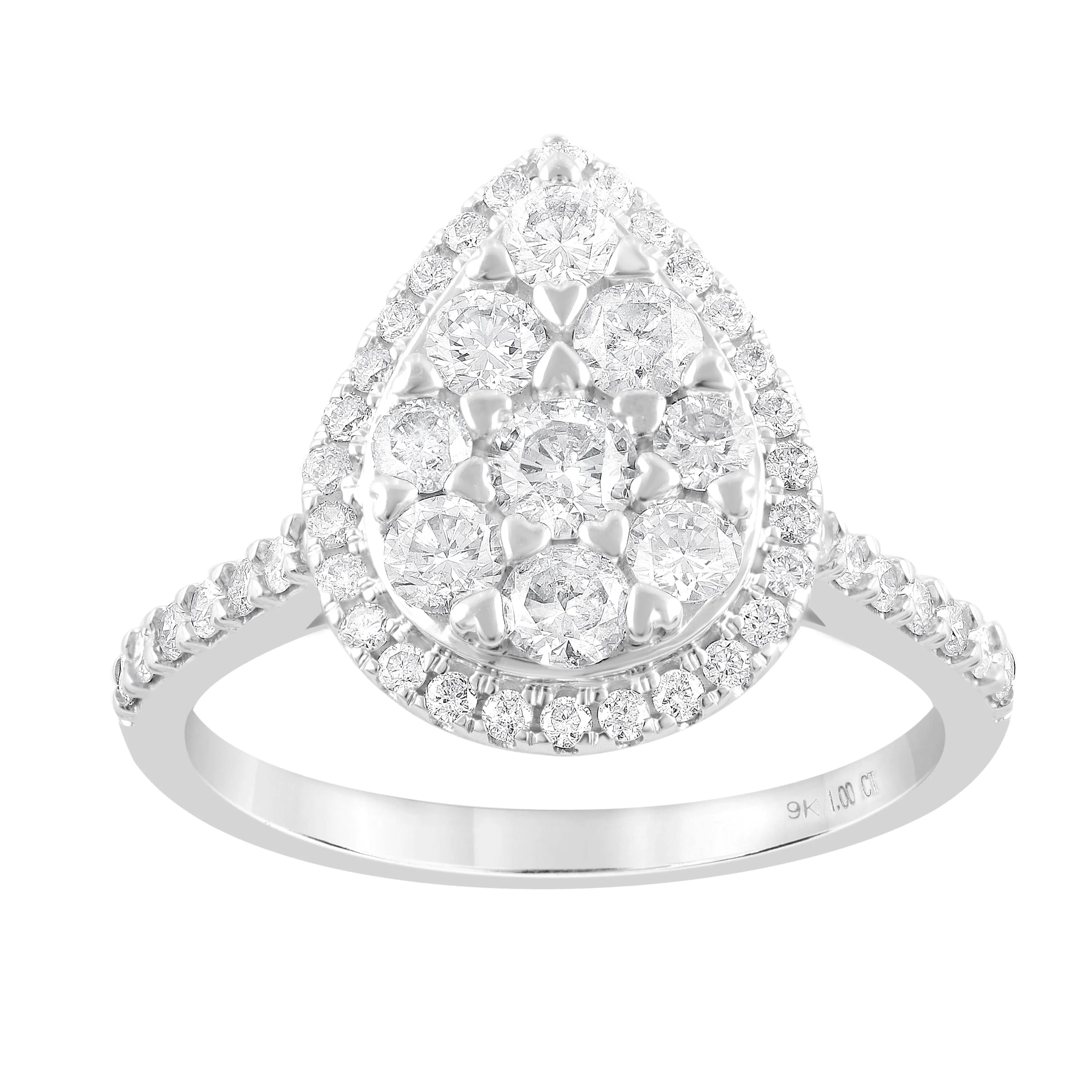 Love Myself Pear Halo Ring with 1.00ct of Diamonds in 9ct White Gold