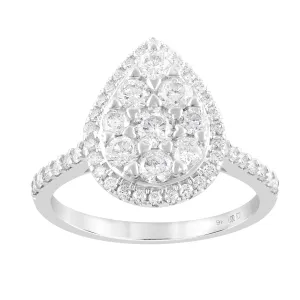 Love Myself Pear Halo Ring with 1.00ct of Diamonds in 9ct White Gold