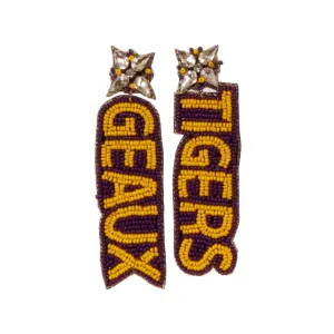 LSU Geaux Tigers Beaded Earrings in Purple and Gold by Desden