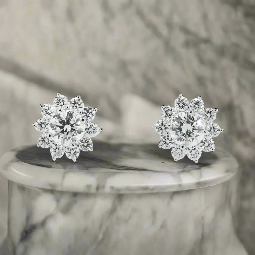 Lux 4 Carats Sun Lab Grown Round Diamond Stud Earrings in 18K White Gold IGI