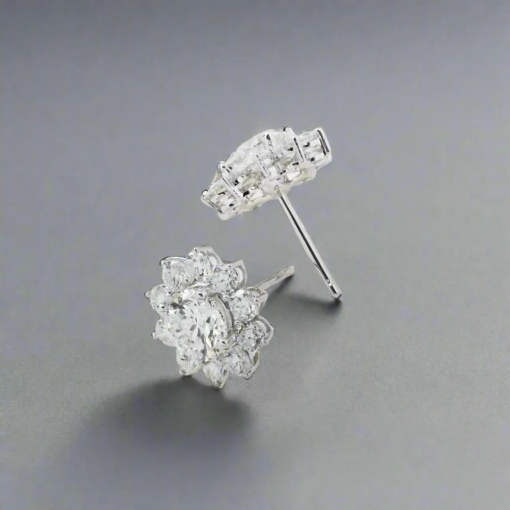 Lux 4 Carats Sun Lab Grown Round Diamond Stud Earrings in 18K White Gold IGI