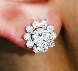 Lux 4 Carats Sun Lab Grown Round Diamond Stud Earrings in 18K White Gold IGI