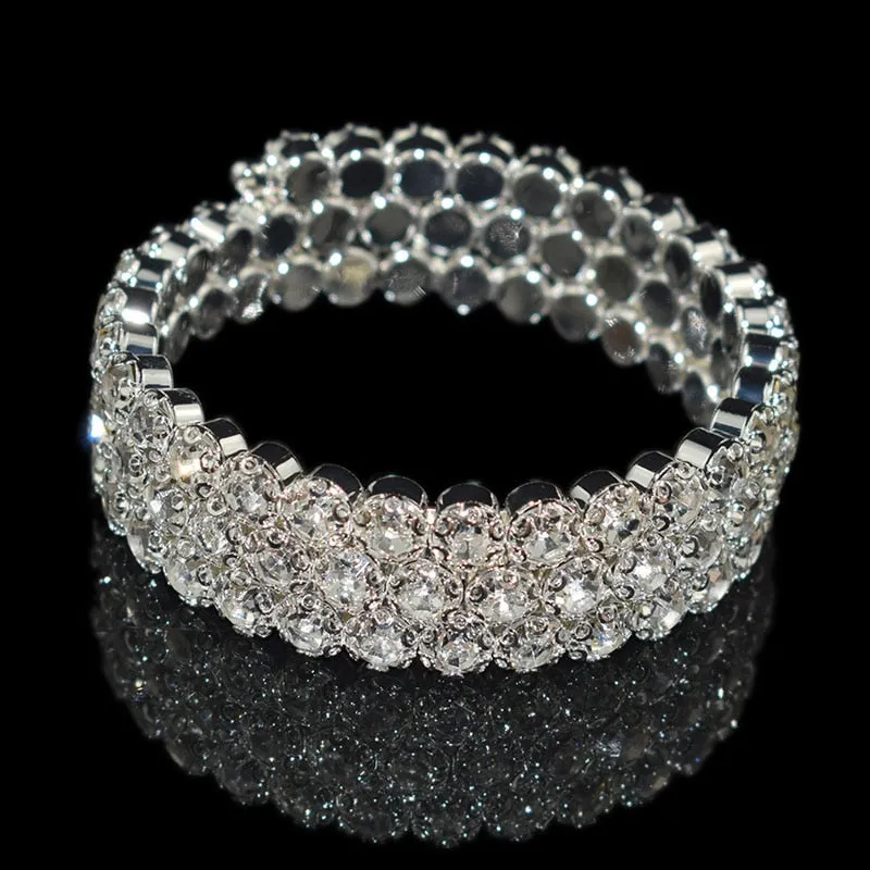 luxurious Multiple Rows Crystal Adjustable Bracelet Bangle Wedding Bracelets Jewelry