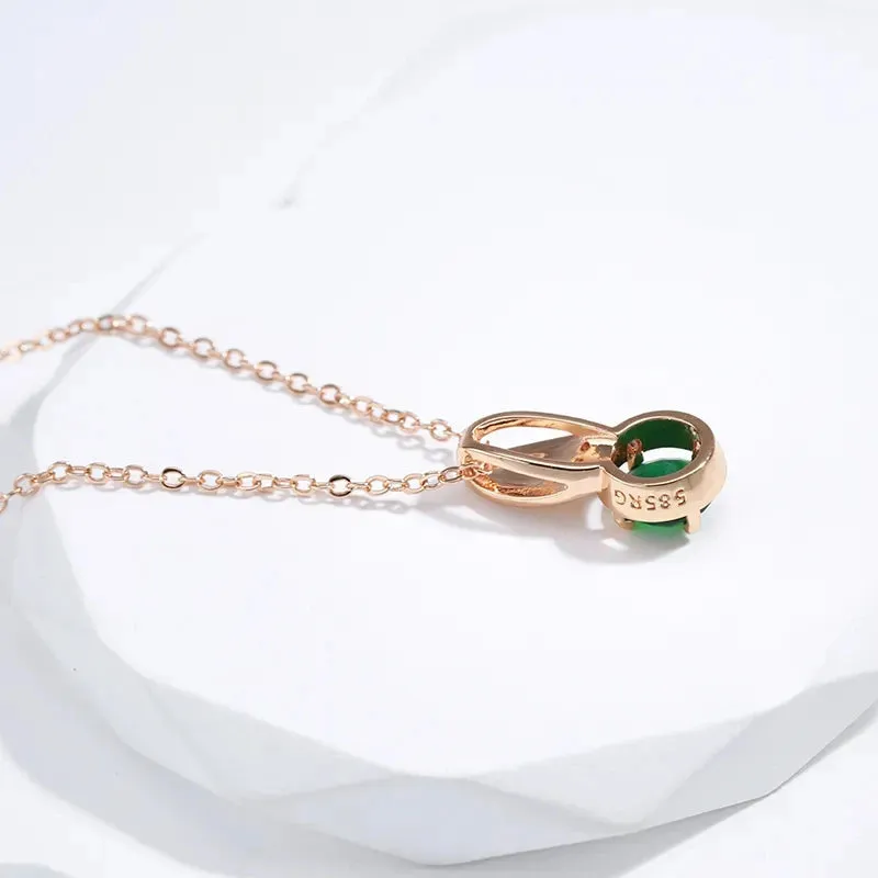 Luxury 14K Rolled Rose Gold AAA Zircon Round Emerald Crystal Necklace For Women -High Quality  Jewellery