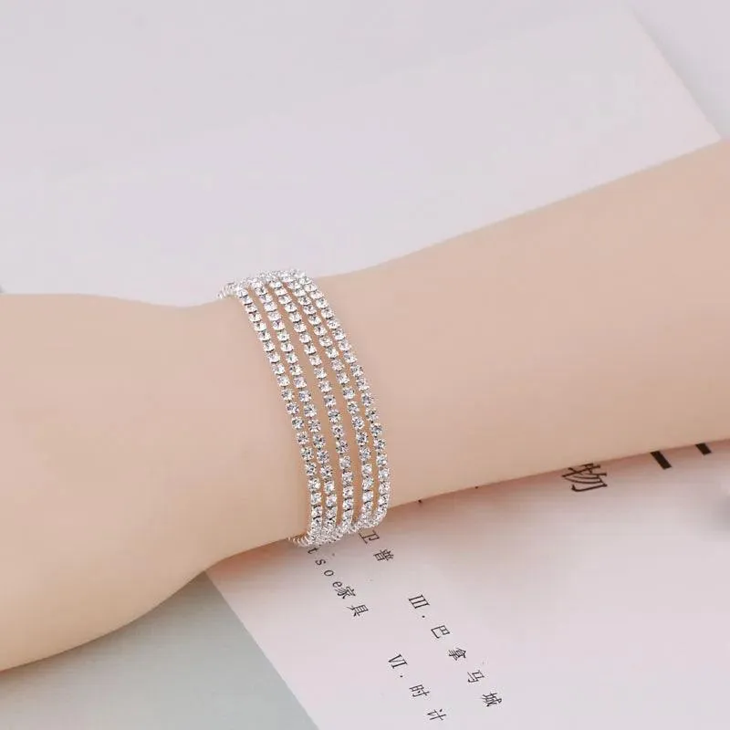 Luxury Crystal Silver Plated Rhinestone Charm Bracelets & Bangles For Women Fashion Jewellery Gifts