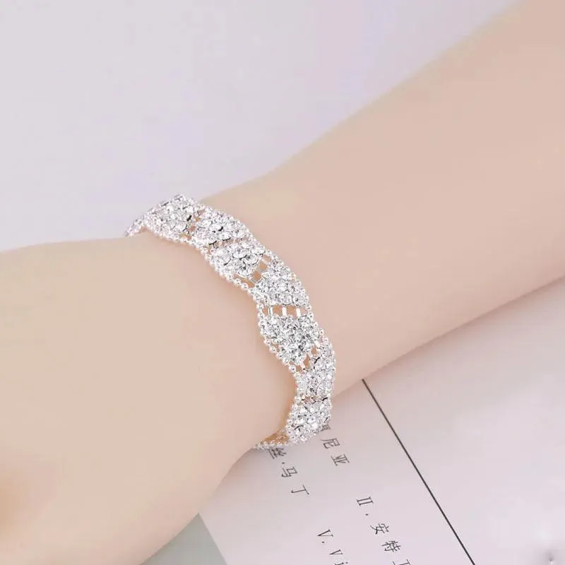 Luxury Crystal Silver Plated Rhinestone Charm Bracelets & Bangles For Women Fashion Jewellery Gifts
