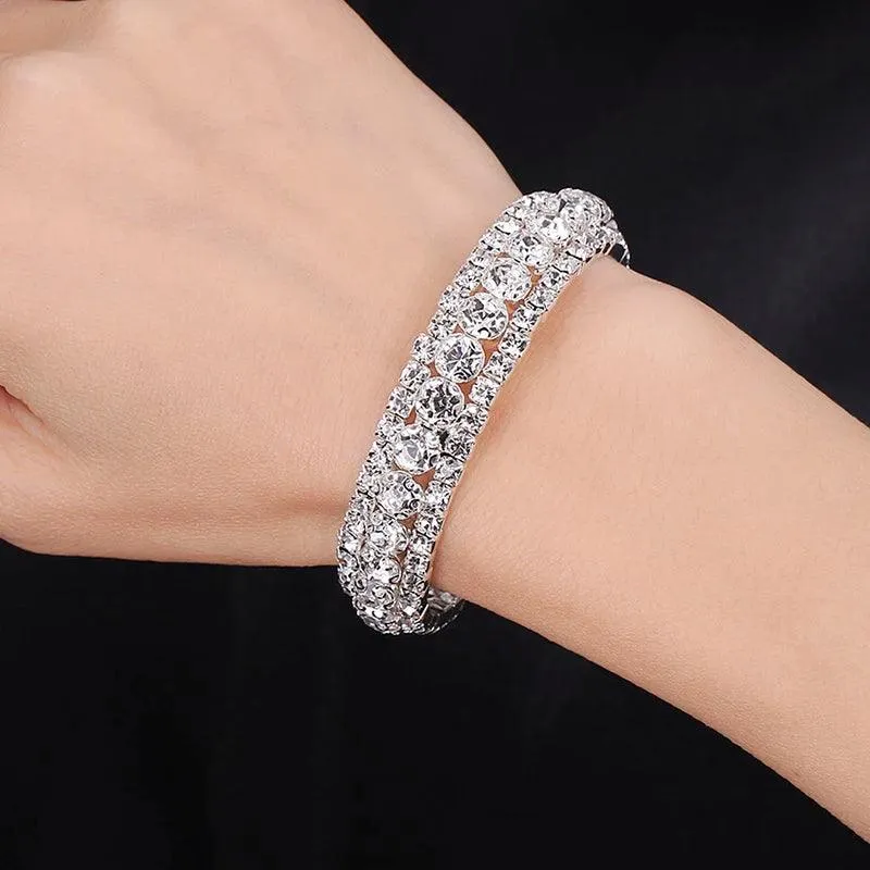 Luxury Crystal Silver Plated Rhinestone Charm Bracelets & Bangles For Women Fashion Jewellery Gifts