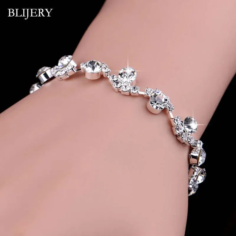 Luxury Crystal Silver Plated Rhinestone Charm Bracelets & Bangles For Women Fashion Jewellery Gifts