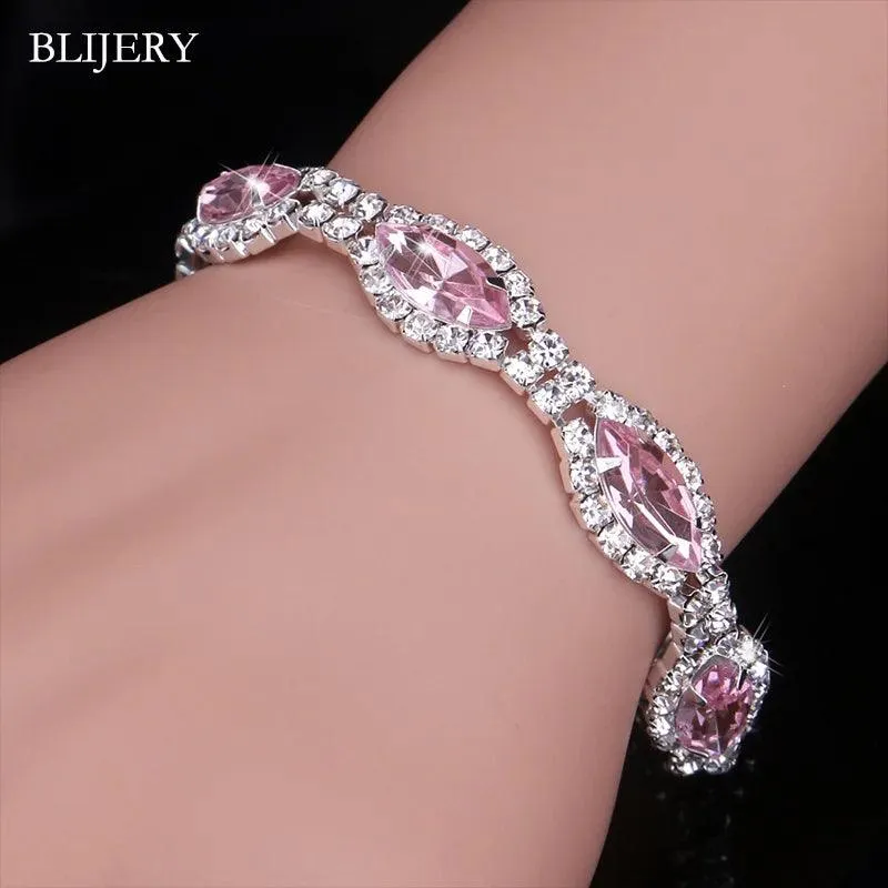 Luxury Crystal Silver Plated Rhinestone Charm Bracelets & Bangles For Women Fashion Jewellery Gifts