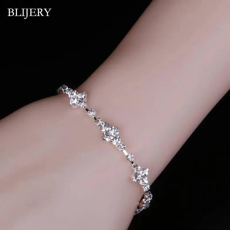 Luxury Crystal Silver Plated Rhinestone Charm Bracelets & Bangles For Women Fashion Jewellery Gifts