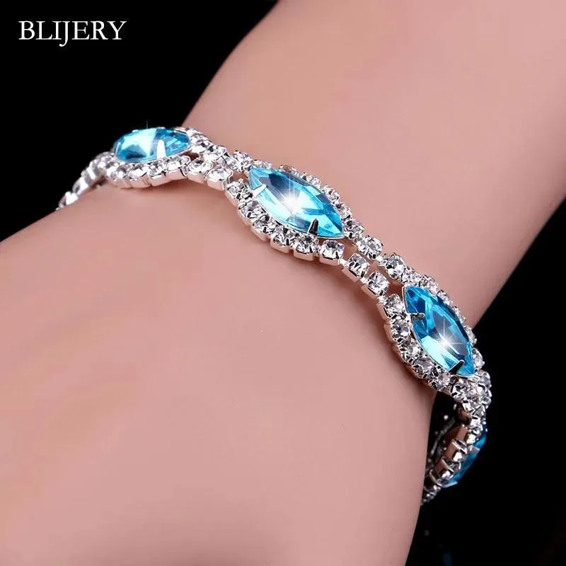 Luxury Crystal Silver Plated Rhinestone Charm Bracelets & Bangles For Women Fashion Jewellery Gifts