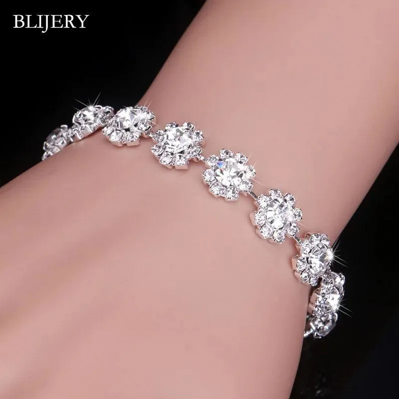 Luxury Crystal Silver Plated Rhinestone Charm Bracelets & Bangles For Women Fashion Jewellery Gifts