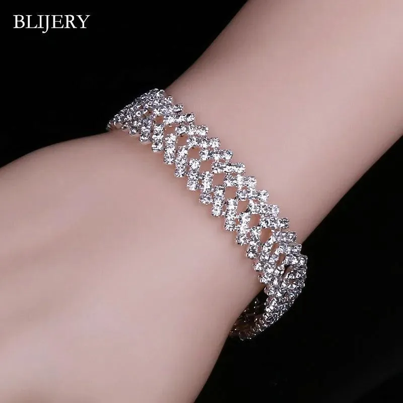 Luxury Crystal Silver Plated Rhinestone Charm Bracelets & Bangles For Women Fashion Jewellery Gifts