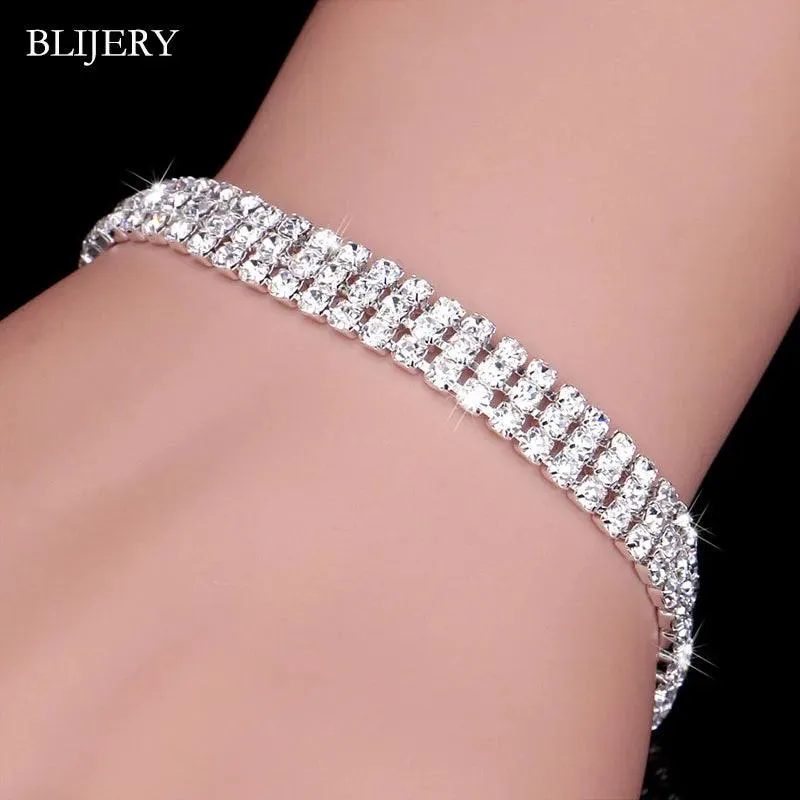 Luxury Crystal Silver Plated Rhinestone Charm Bracelets & Bangles For Women Fashion Jewellery Gifts