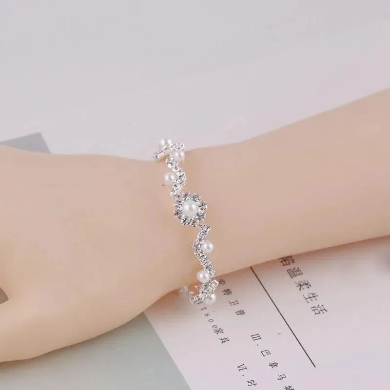 Luxury Crystal Silver Plated Rhinestone Charm Bracelets & Bangles For Women Fashion Jewellery Gifts