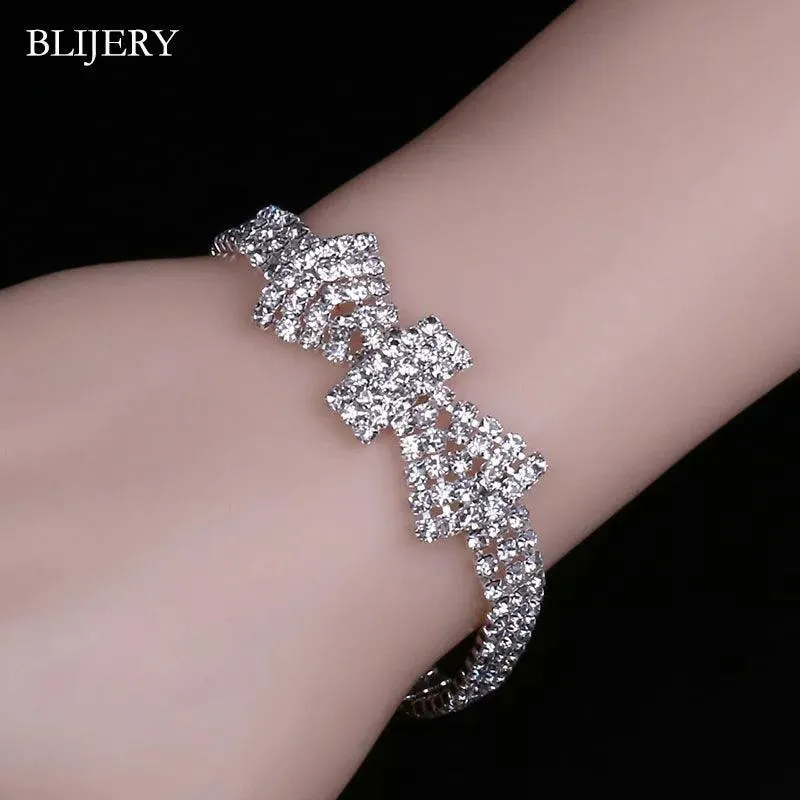 Luxury Crystal Silver Plated Rhinestone Charm Bracelets & Bangles For Women Fashion Jewellery Gifts
