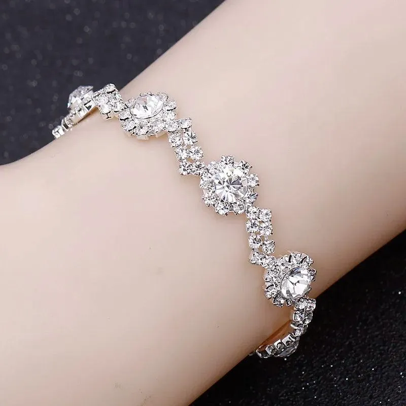 Luxury Crystal Silver Plated Rhinestone Charm Bracelets & Bangles For Women Fashion Jewellery Gifts
