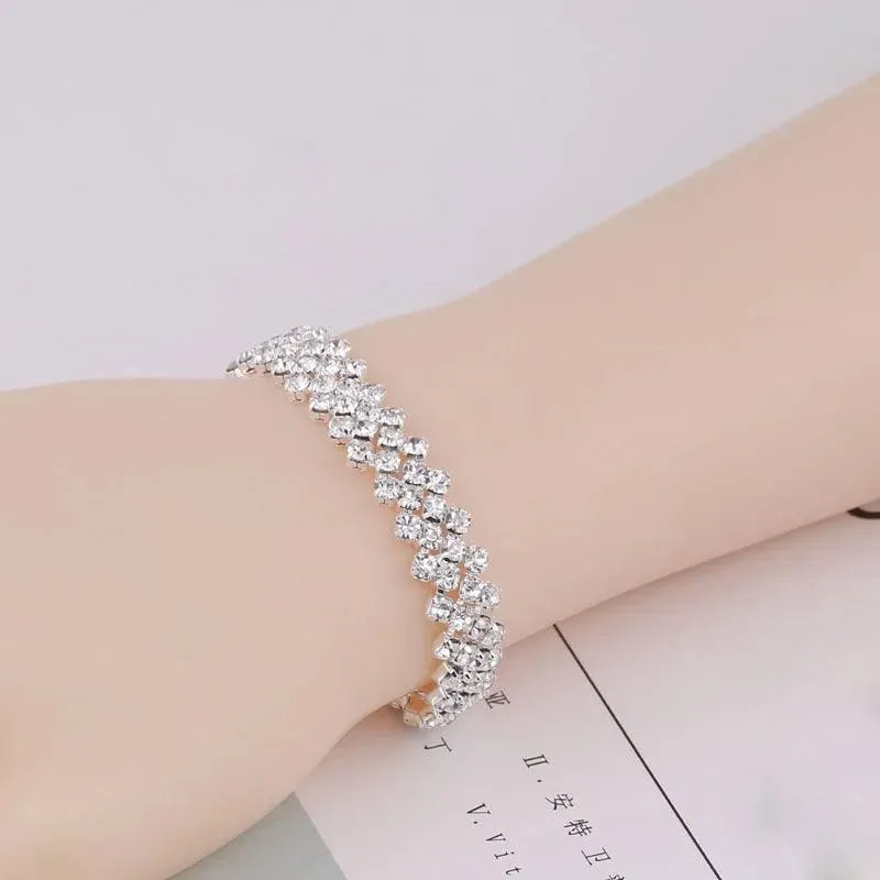 Luxury Crystal Silver Plated Rhinestone Charm Bracelets & Bangles For Women Fashion Jewellery Gifts