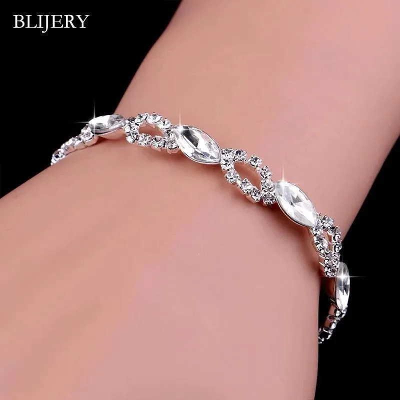 Luxury Crystal Silver Plated Rhinestone Charm Bracelets & Bangles For Women Fashion Jewellery Gifts
