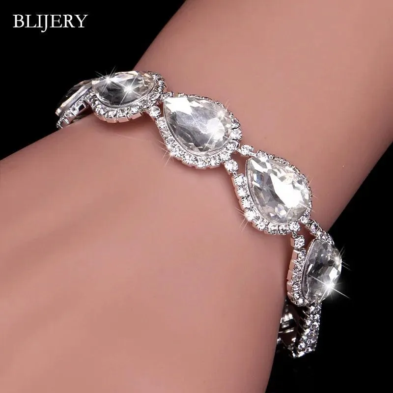 Luxury Crystal Silver Plated Rhinestone Charm Bracelets & Bangles For Women Fashion Jewellery Gifts