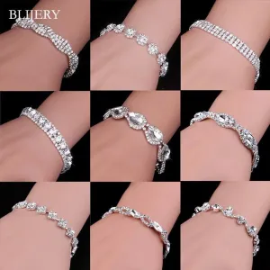 Luxury Crystal Silver Plated Rhinestone Charm Bracelets & Bangles For Women Fashion Jewellery Gifts