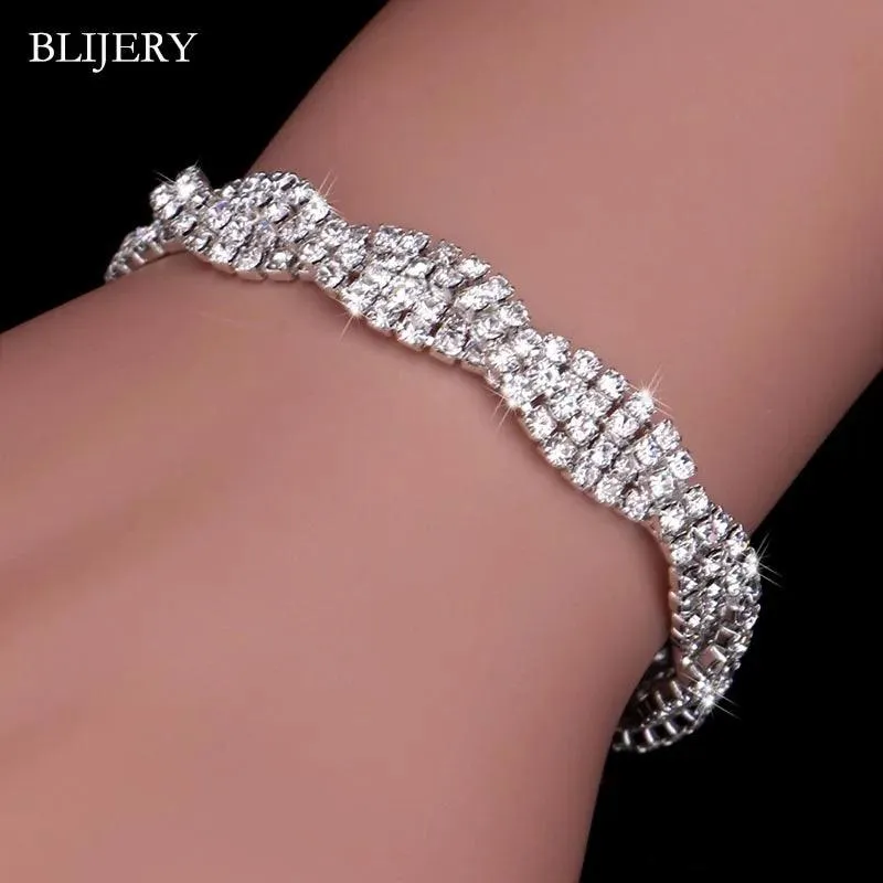 Luxury Crystal Silver Plated Rhinestone Charm Bracelets & Bangles For Women Fashion Jewellery Gifts