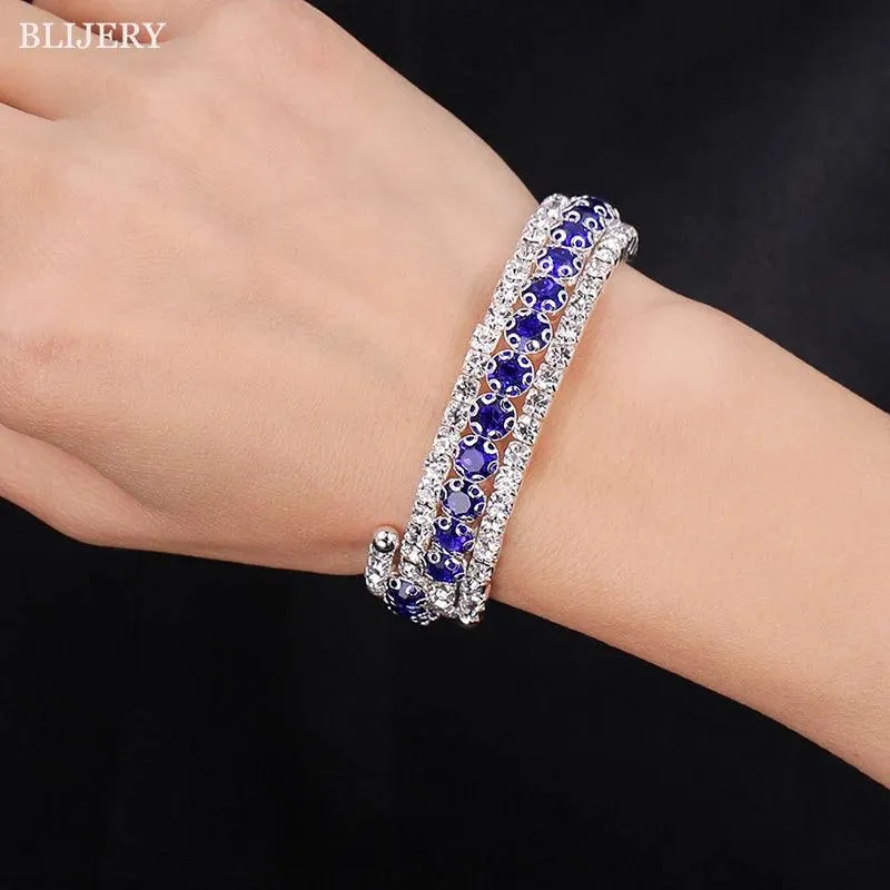 Luxury Crystal Silver Plated Rhinestone Charm Bracelets & Bangles For Women Fashion Jewellery Gifts