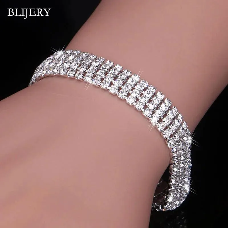 Luxury Crystal Silver Plated Rhinestone Charm Bracelets & Bangles For Women Fashion Jewellery Gifts