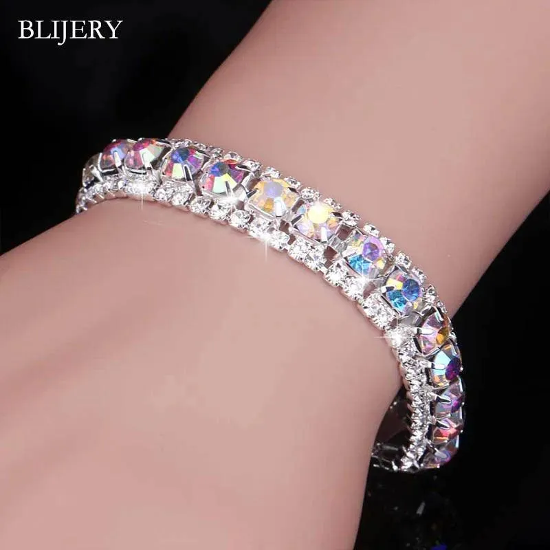 Luxury Crystal Silver Plated Rhinestone Charm Bracelets & Bangles For Women Fashion Jewellery Gifts