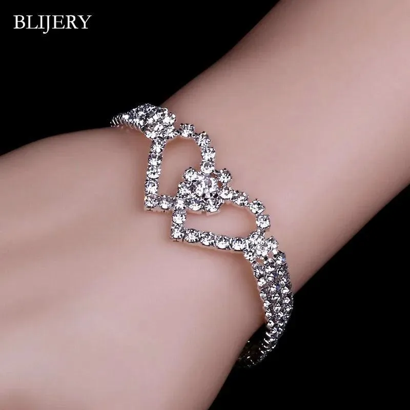 Luxury Crystal Silver Plated Rhinestone Charm Bracelets & Bangles For Women Fashion Jewellery Gifts