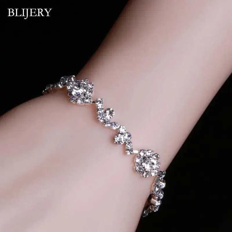 Luxury Crystal Silver Plated Rhinestone Charm Bracelets & Bangles For Women Fashion Jewellery Gifts