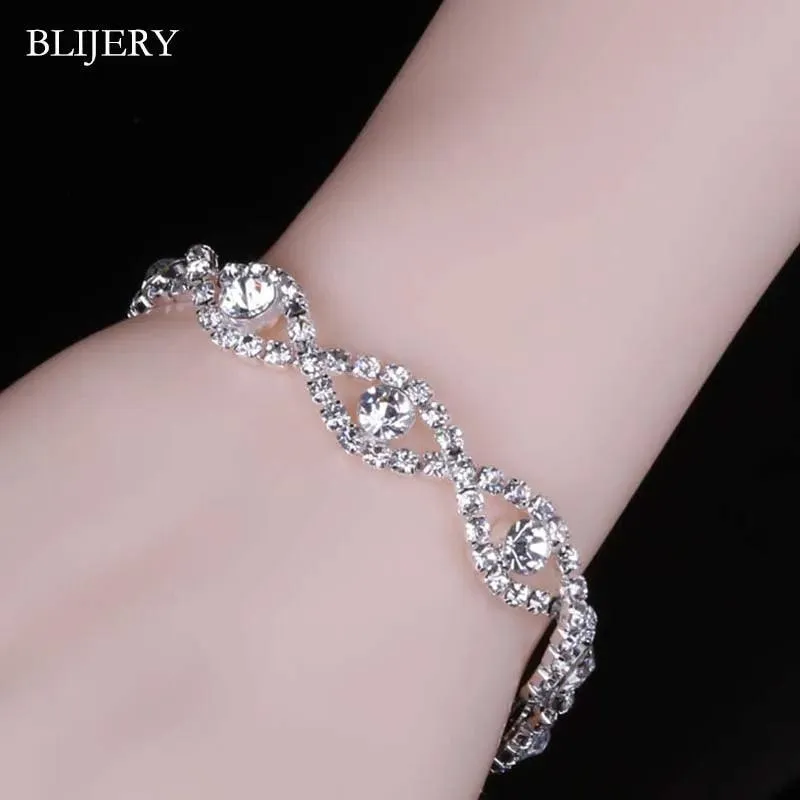 Luxury Crystal Silver Plated Rhinestone Charm Bracelets & Bangles For Women Fashion Jewellery Gifts
