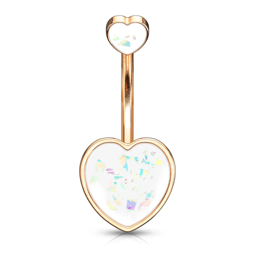 Maja Heart Opal Belly Bar with Rose Gold Plating