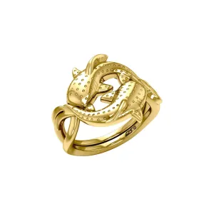 Marine Harmony Solid Yellow Gold Whale Sharks Puzzle Ring by Peter Stone