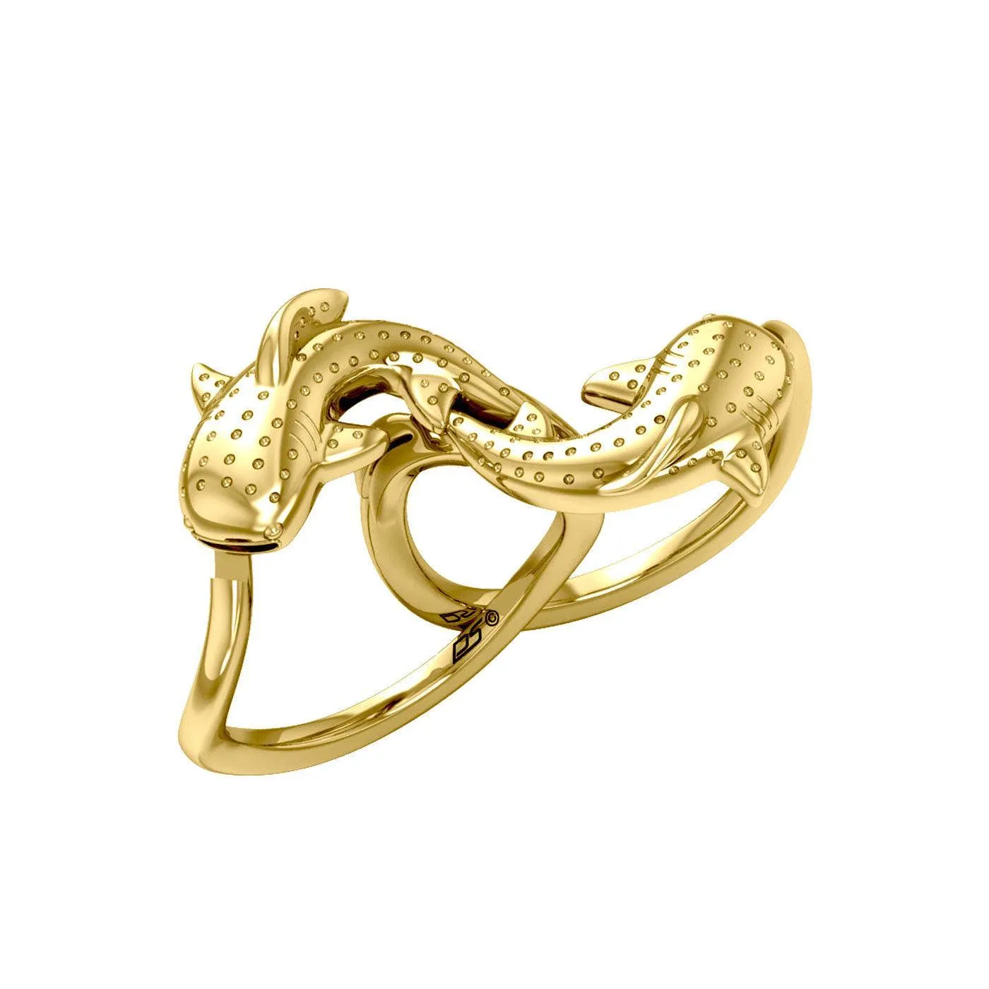 Marine Harmony Solid Yellow Gold Whale Sharks Puzzle Ring by Peter Stone