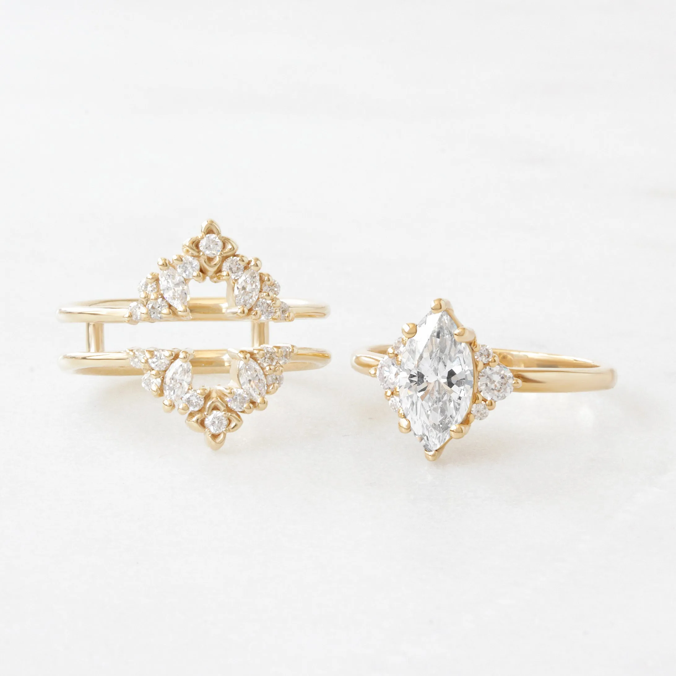 Marquise Diamond Modern Engagement Ring Isabella & Orchid Ring Guard