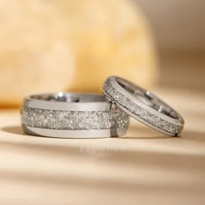 Matching Lab Grown Diamond Wedding bands, 8MM and 4MM Silver Ring Set