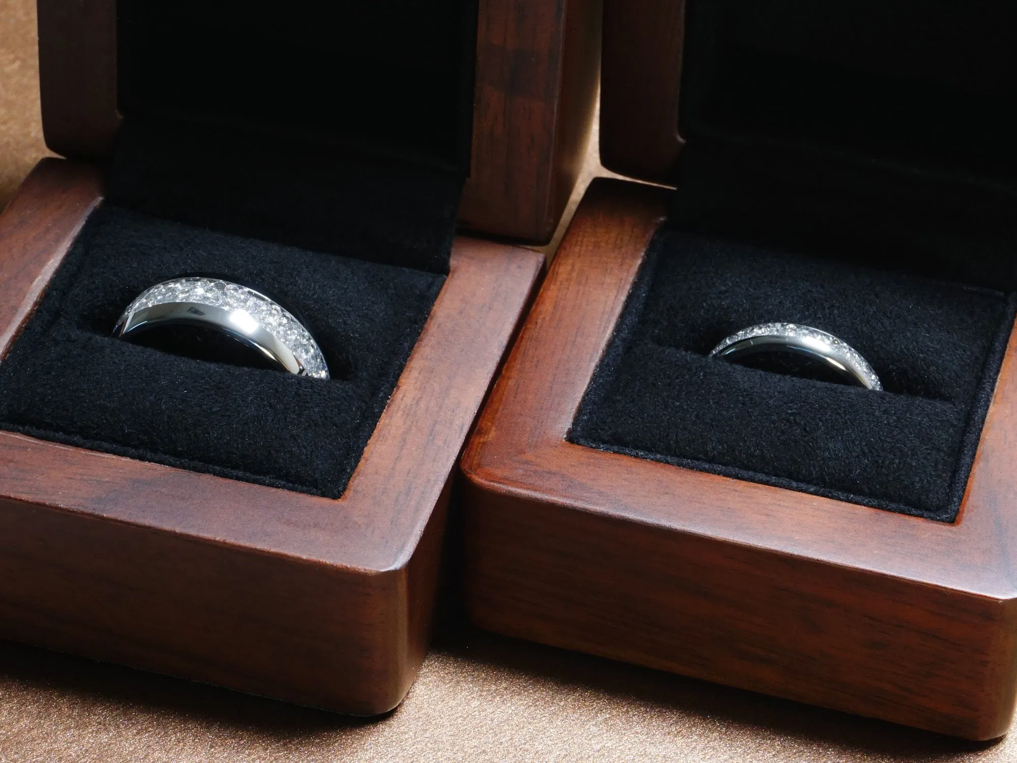 Matching Lab Grown Diamond Wedding bands, 8MM and 4MM Silver Ring Set