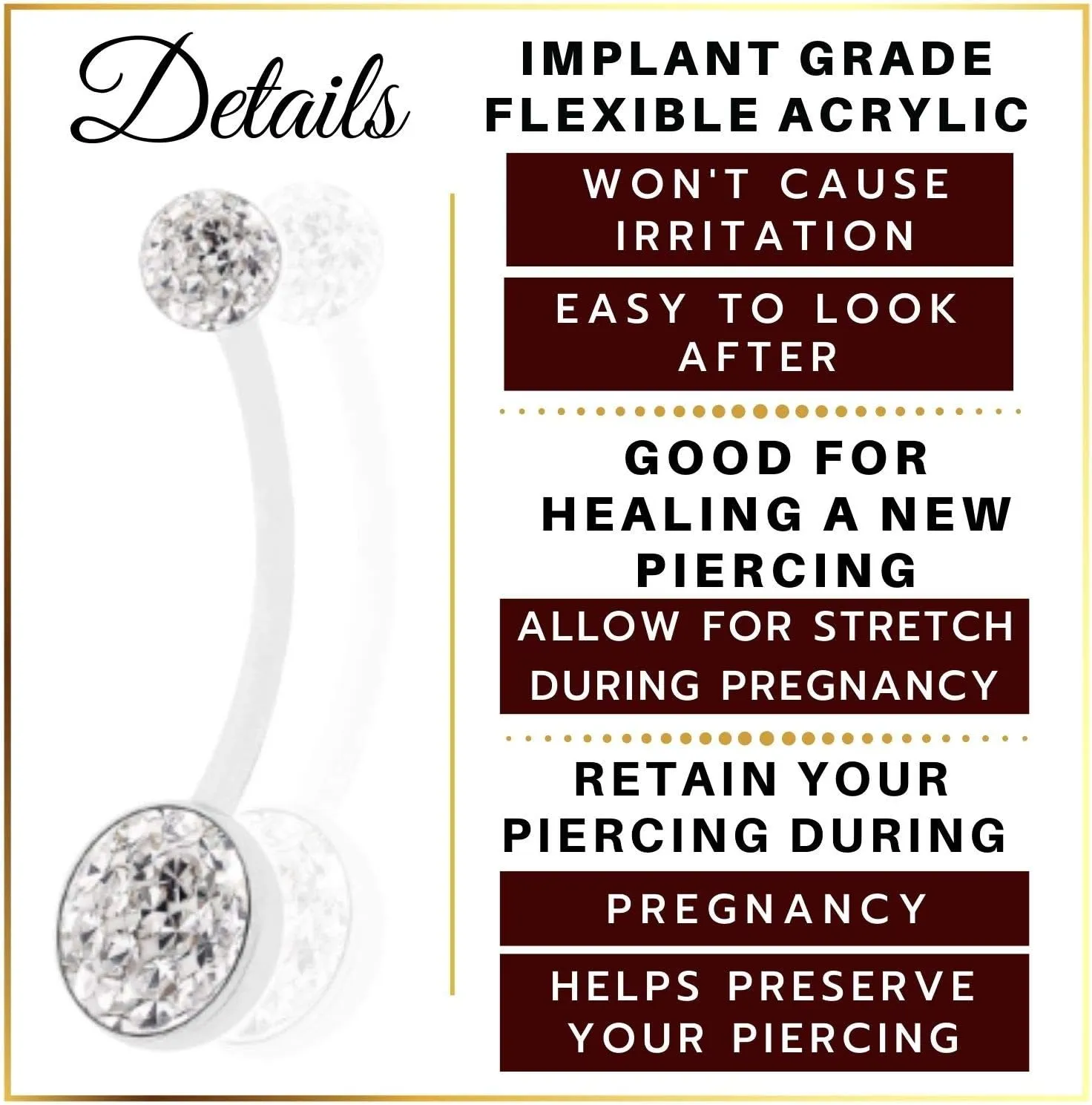 MATIGA Bioflex Flexible Clear 14 gauge Pregnancy Belly Button Piercing Jewelry navel Ferido Crystal More Choices