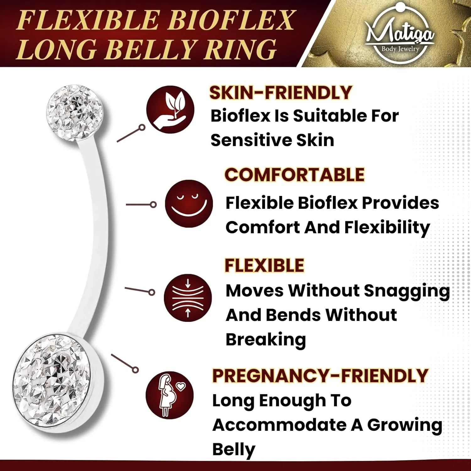 MATIGA Bioflex Flexible Clear 14 gauge Pregnancy Belly Button Piercing Jewelry navel Ferido Crystal More Choices