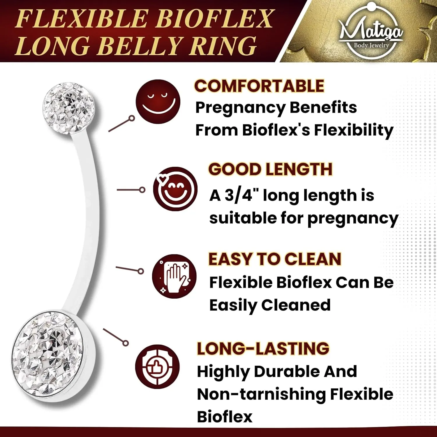 MATIGA Bioflex Flexible Clear 14 gauge Pregnancy Belly Button Piercing Jewelry navel Ferido Crystal More Choices