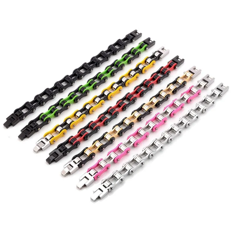 Mens Bracelets Orange Biker Bicycle Motorcycle Chain Bracelets For Women