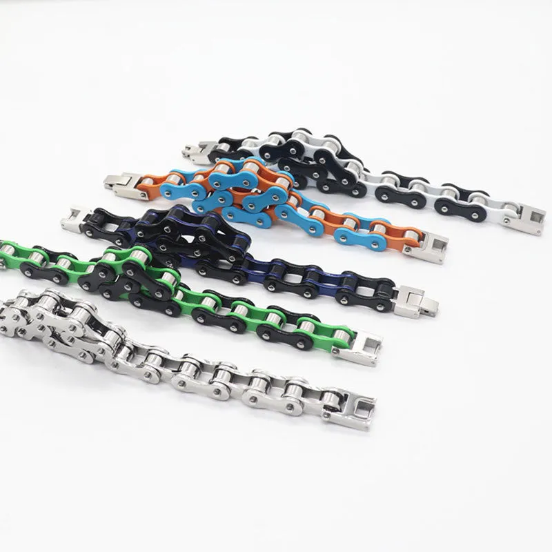 Mens Bracelets Orange Biker Bicycle Motorcycle Chain Bracelets For Women
