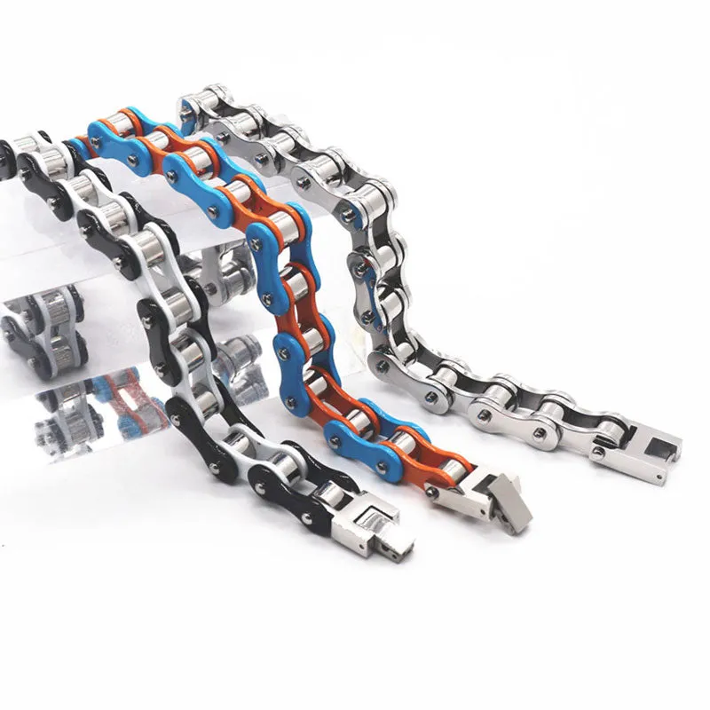 Mens Bracelets Orange Biker Bicycle Motorcycle Chain Bracelets For Women