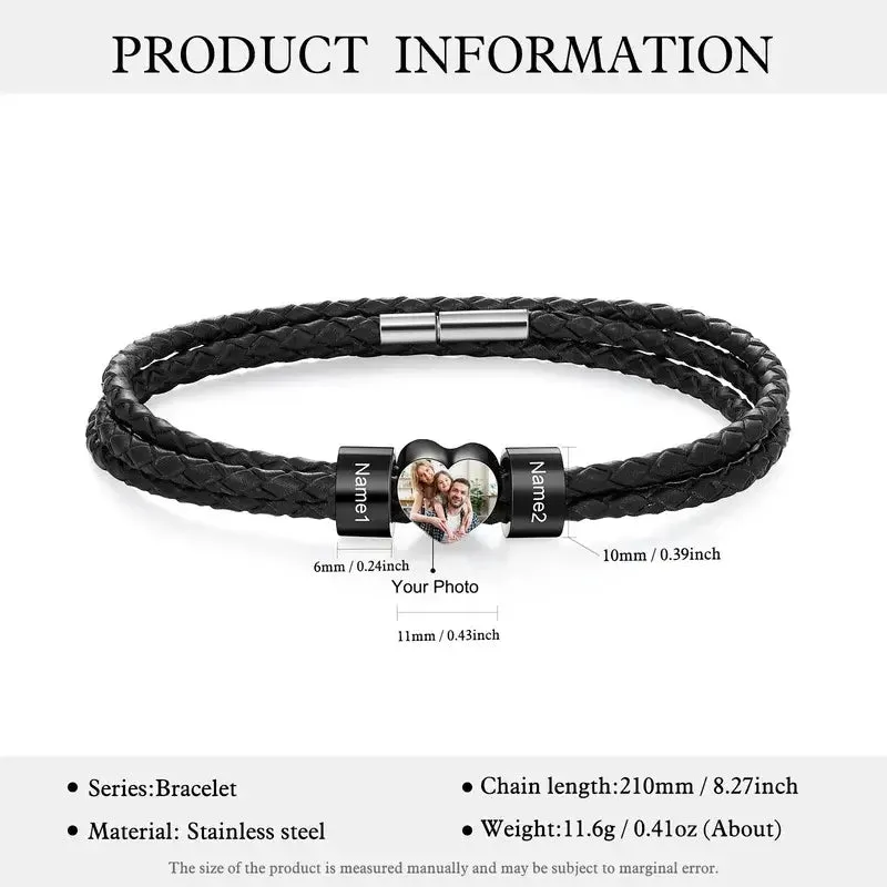 Men's Photo Bracelet | Men's Name Bracelet | Personalised Men's Bracelet