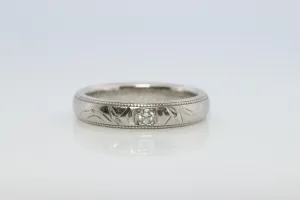 Mikimoto Milgrain Ring. Platinum Mikimoto Diamond Bezel Engraved PT950 Band