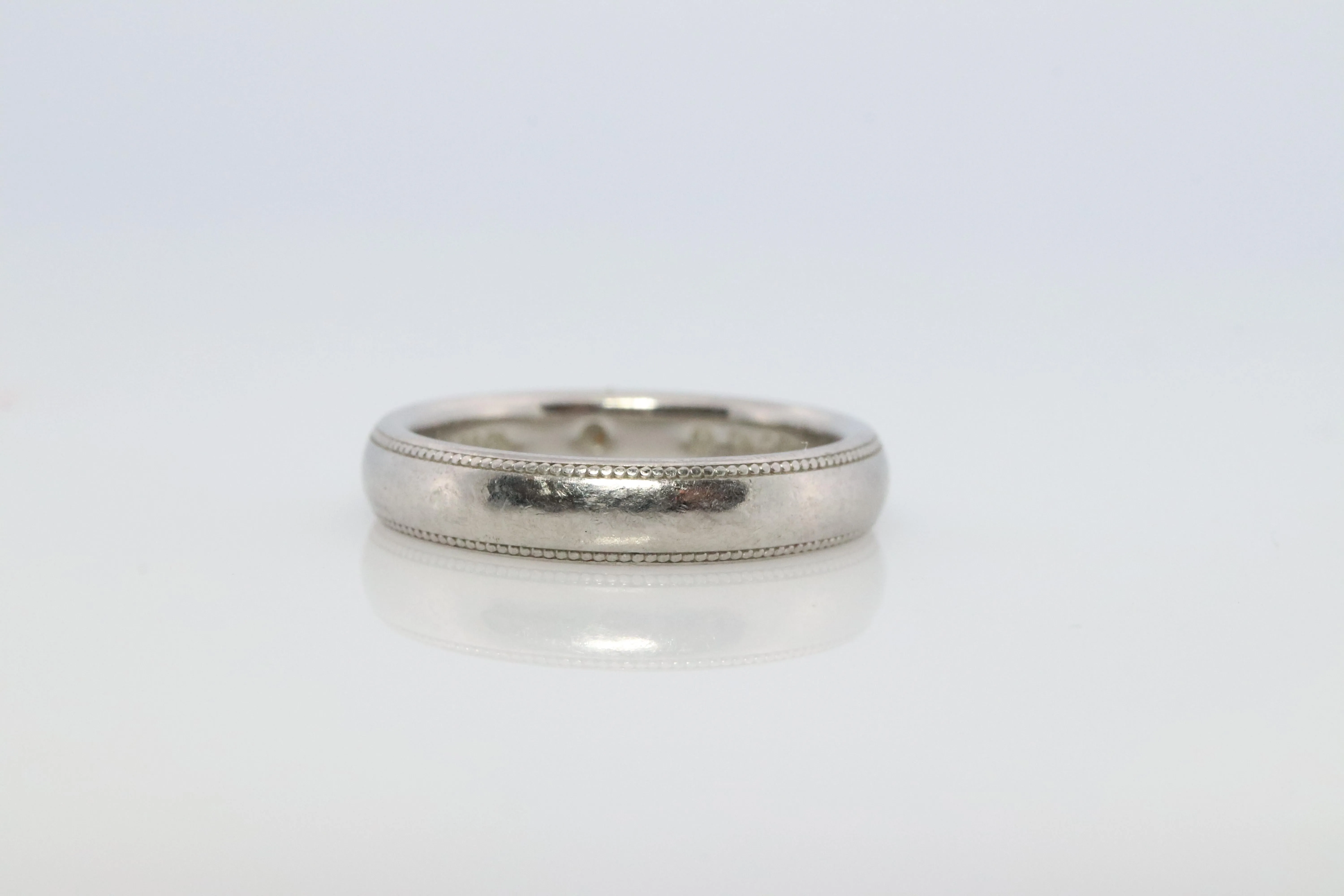 Mikimoto Milgrain Ring. Platinum Mikimoto Diamond Bezel Engraved PT950 Band