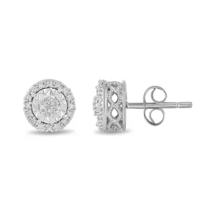 Miracle Halo Circle Stud Earrings with 0.10ct of Diamonds in Sterling Silver