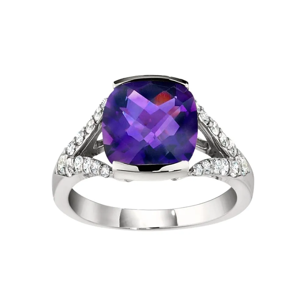 Modern Amethyst and Diamond Ring